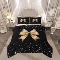 Manfei Girly Yellow Bowknot Bedding Comforter Set for Kids, Glitter Stars Print Twin Comforter Sets, Princess Cartoon Theme Reversible Bedding Set, Microfiber Bedroom Decor, 2 Pieces