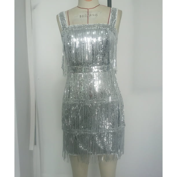Vestido Años 20 Vestido De Cóctel Con Flecos Para Mujer Tirantes