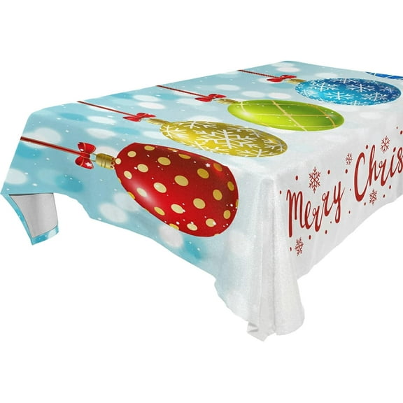 SKYSONIC Christmas Balls Tablecloth Waterproof Washable Polyester Square Table Cover Durable Tablecloth for Kitchen Dining Table Party Decor (54 X 54 Inch)