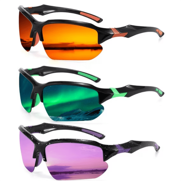 3 Pairs Outdoor Sports Polarized Sunglasses for Men Polarizing Half Frame Windproof Cycling Sunglasses Women Surfing Goggles