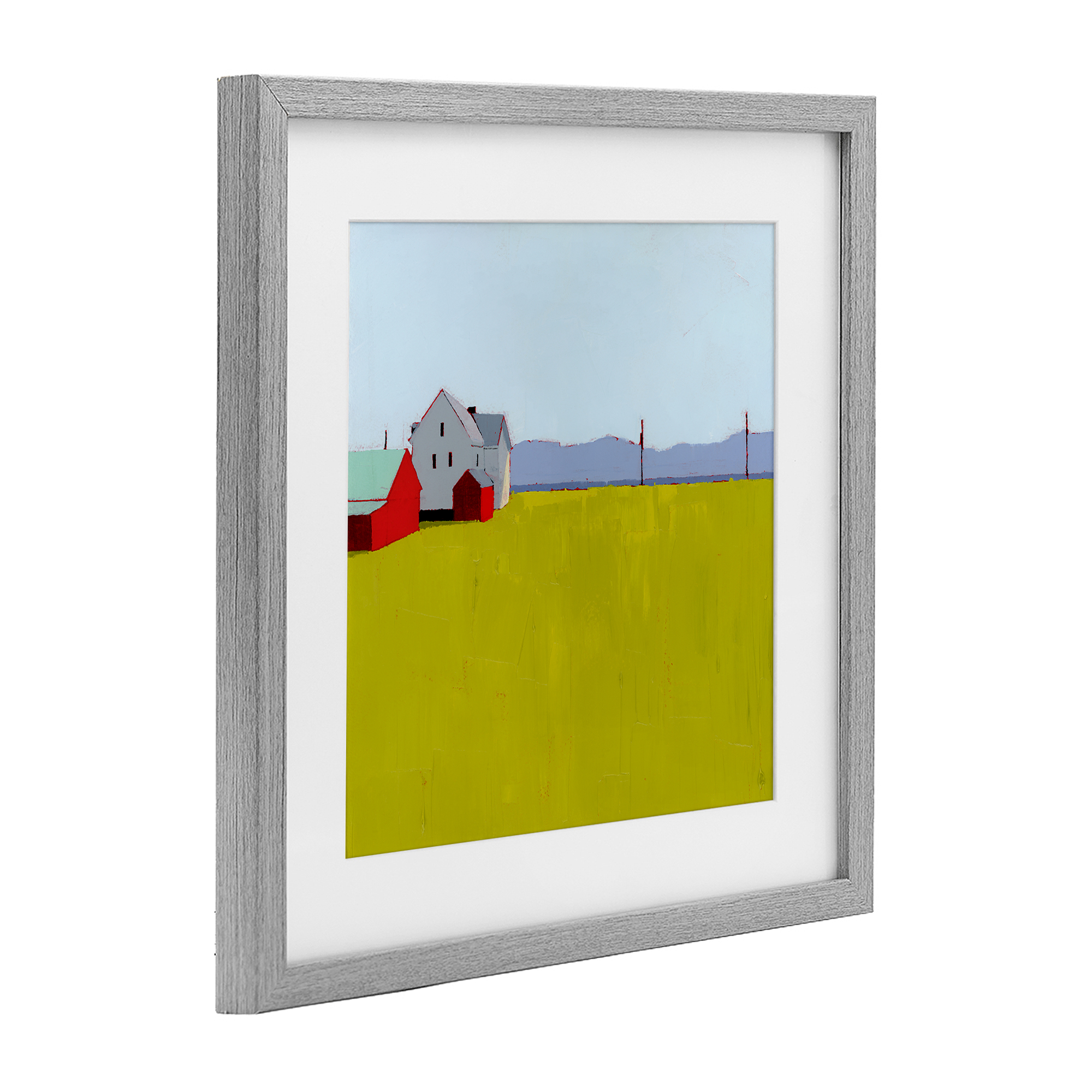 Farmhouse & Shed Landscape Gray Framed Print Under Glass, design by Ruth LaGue