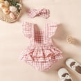thumbnail image 7 of Baby Onesies Girl Baby Girl Outfit Goose Embroidery Ruffle Sleeveless Romper Jumpsuit Bodysuit And Plaid Headband Set, 7 of 7