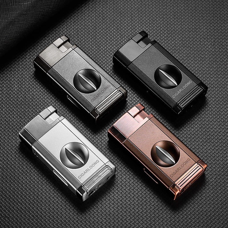Cigar Lighter Scissors Integrated Multi-Functional Inflatable Windproof Direct Portable With Special V-Shaped Parallel Cigar Knife