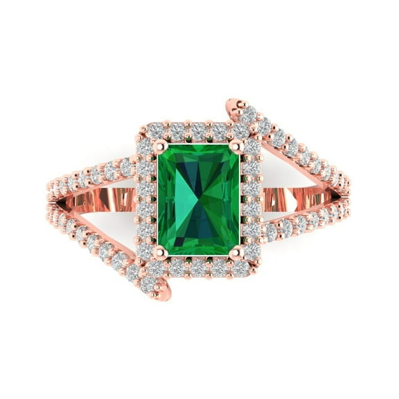 Solitaire with Accents Engagement Ring for Women - 1.935ct Simulated Emerald in 18K Rose Gold Promise Ring