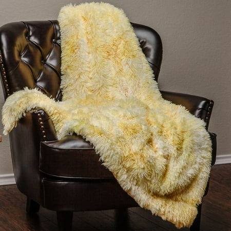 Print Faux Fur Throw Chanasya Faux Fur Sherpa Throw Blanket | Color Variation Marble Print | Super Soft Shaggy Fuzzy Fluffy Elegant Cozy Plush Microfiber Yellow Blanket for Couch Bed Living Room - (50