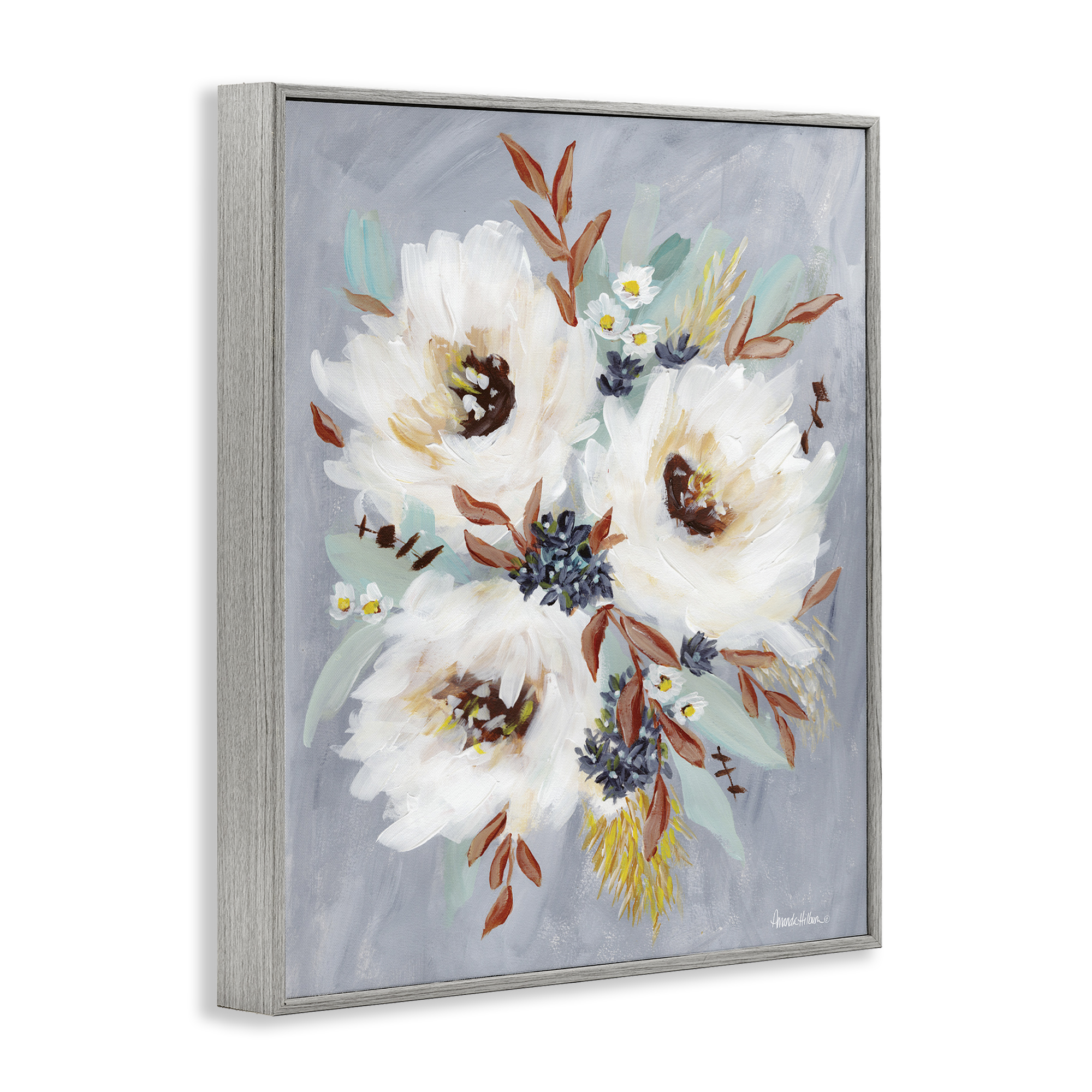 Stupell Industries White Flowers Trio Botanical & Floral Painting Gray Framed Art Print Wall Art, 11 x 14