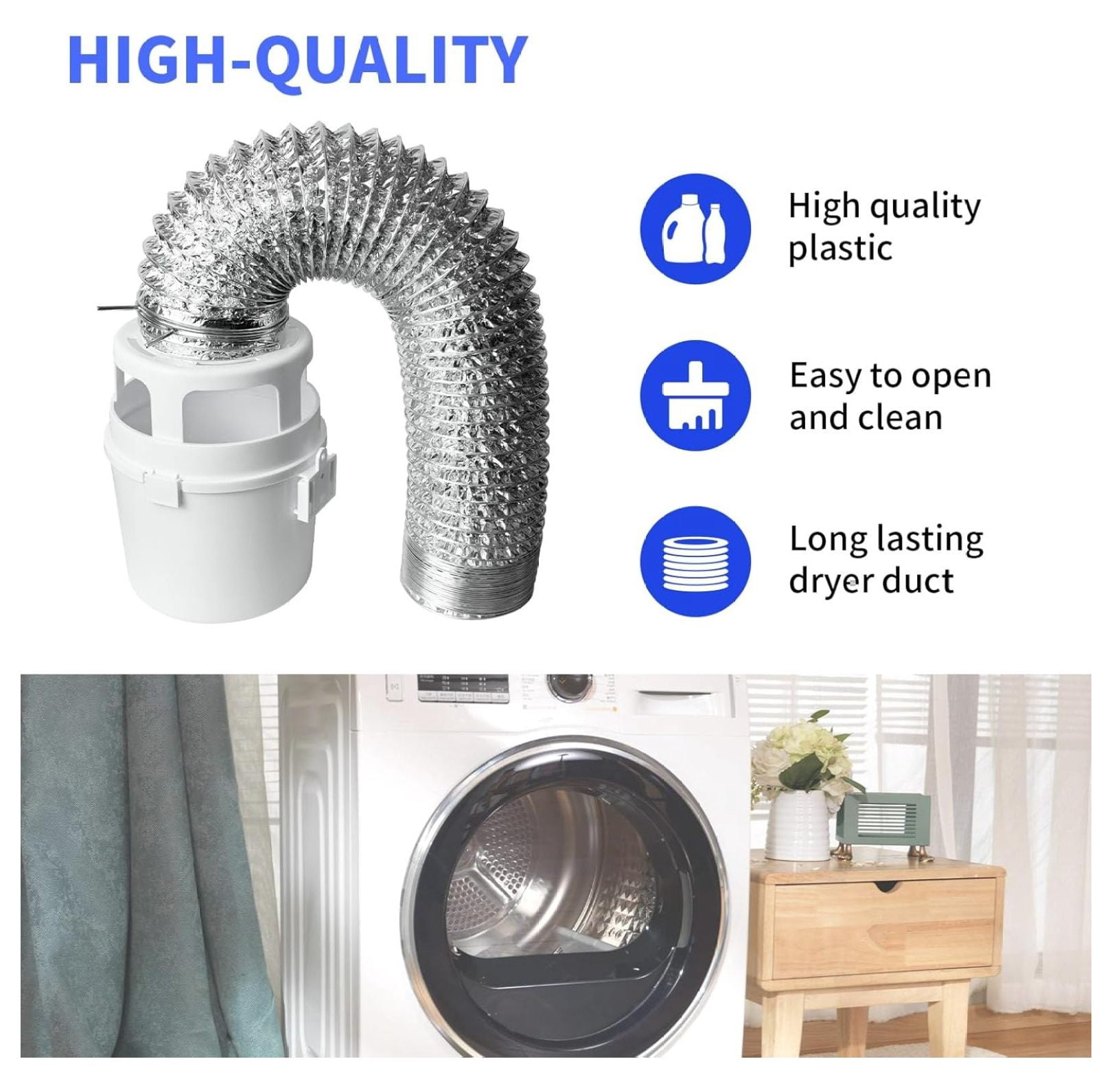 211 Dryer Lint Trap Indoor Dryer Vent Kit Filter Bucket with 4 Inch by 5 Feet Proflex Ducting Hose