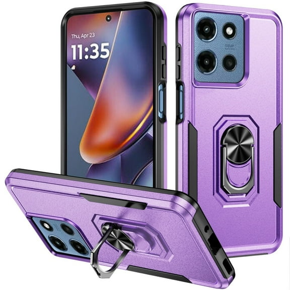 For Motorola Moto G 5G 2025 Tough Hybrid With Ring Stand Case - Purple