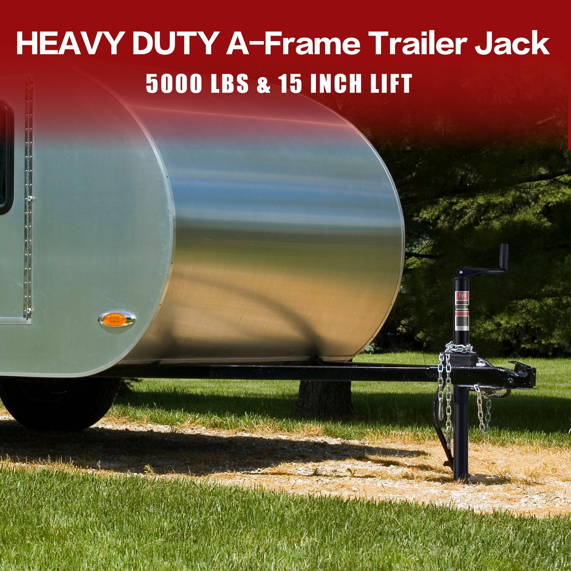 TYT Heavy Duty 5000 lbs A-Frame Trailer Jack with 15" Top-Wind Vertical Travel, Black Sandblast Coating, and Foot Plate for RVs, Boat, Utility, and Camping Trailers