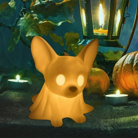 Light Up Halloween Ghost Dog Decorations Draped Pet Figurines Cute Glowing Resin Ghost Dog Statues for Indoor Home Decor Nightlight Party Display and Shelf Decor