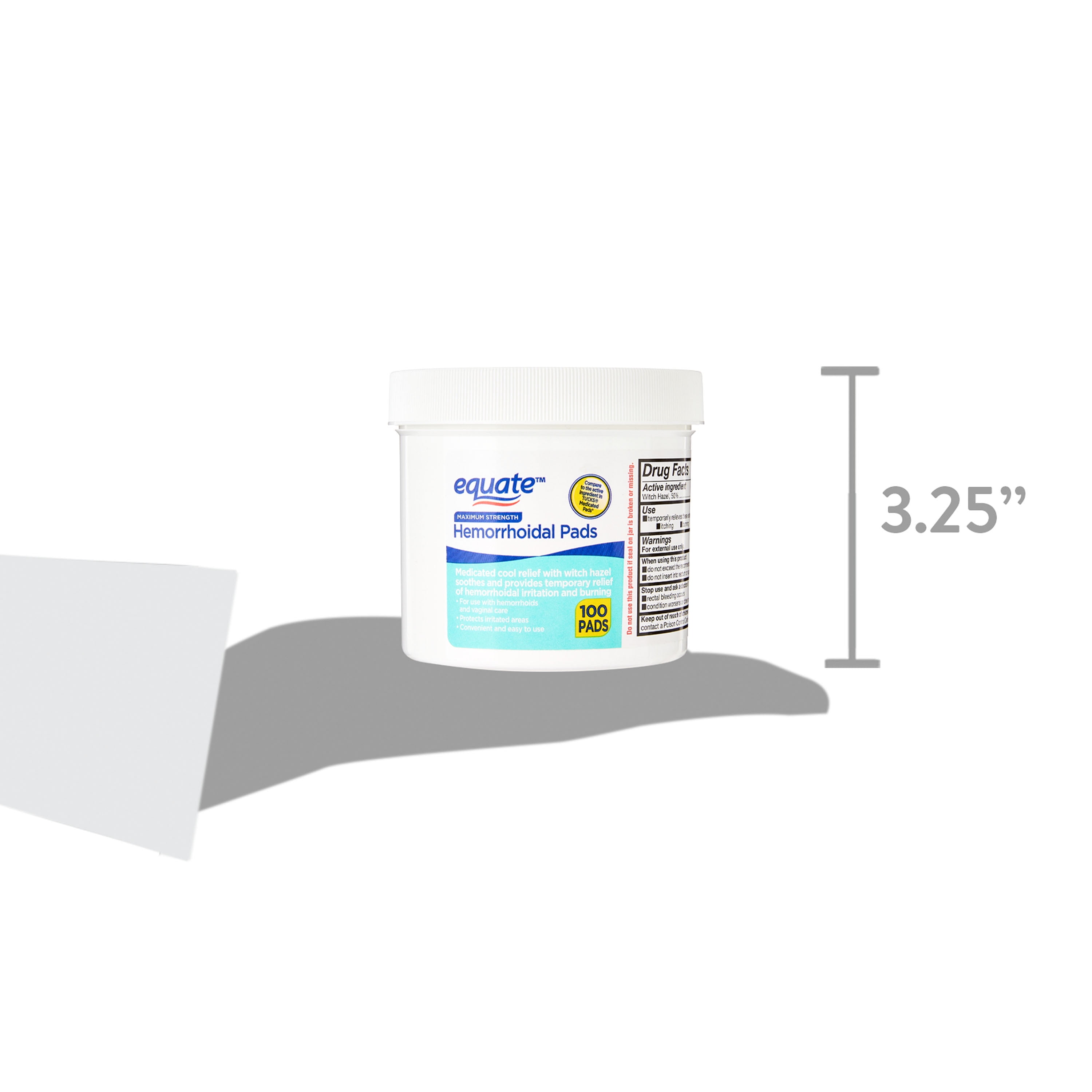Equate Witch Hazel Topical Pain Relief Pads for Hemorrhoids with 100 Pads