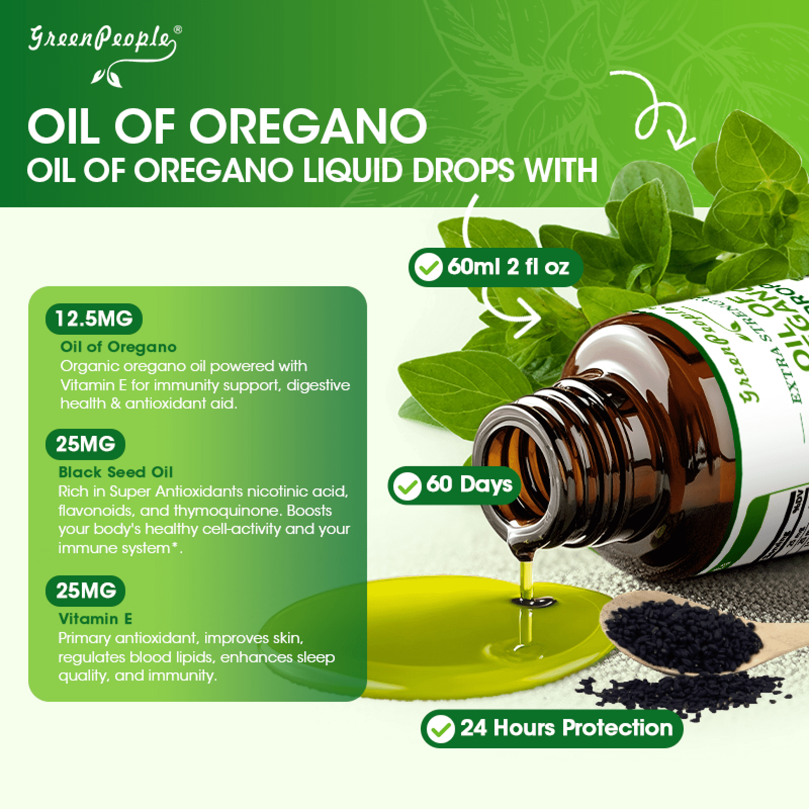 (2 Pack)Oregano Oil Drops, Oil of Oregano Liquid Drop, Herbal Supplement with Black Seed Oil 80% Carvacrol, for Immune & Digestive Health, 2 Fl Oz