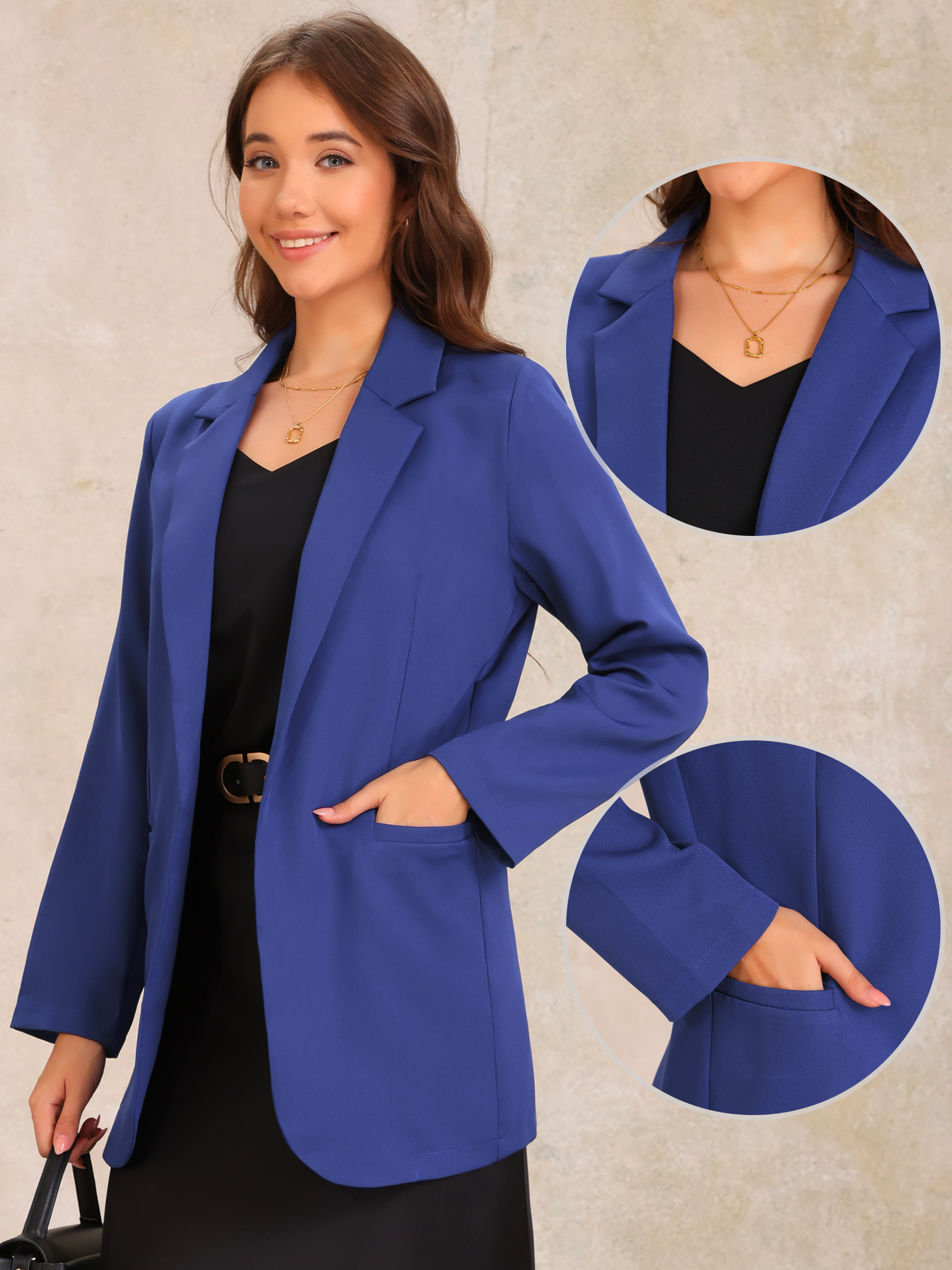 DARING DIVA Women's Long Sleeve Open Front Business Blazer Jacket S Blue