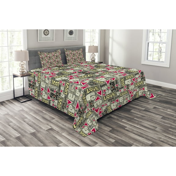 Ambesonne Love Quilted Bedspread Set 3 Pcs, Retro Color Graffiti Texts, King Size, Multicolor