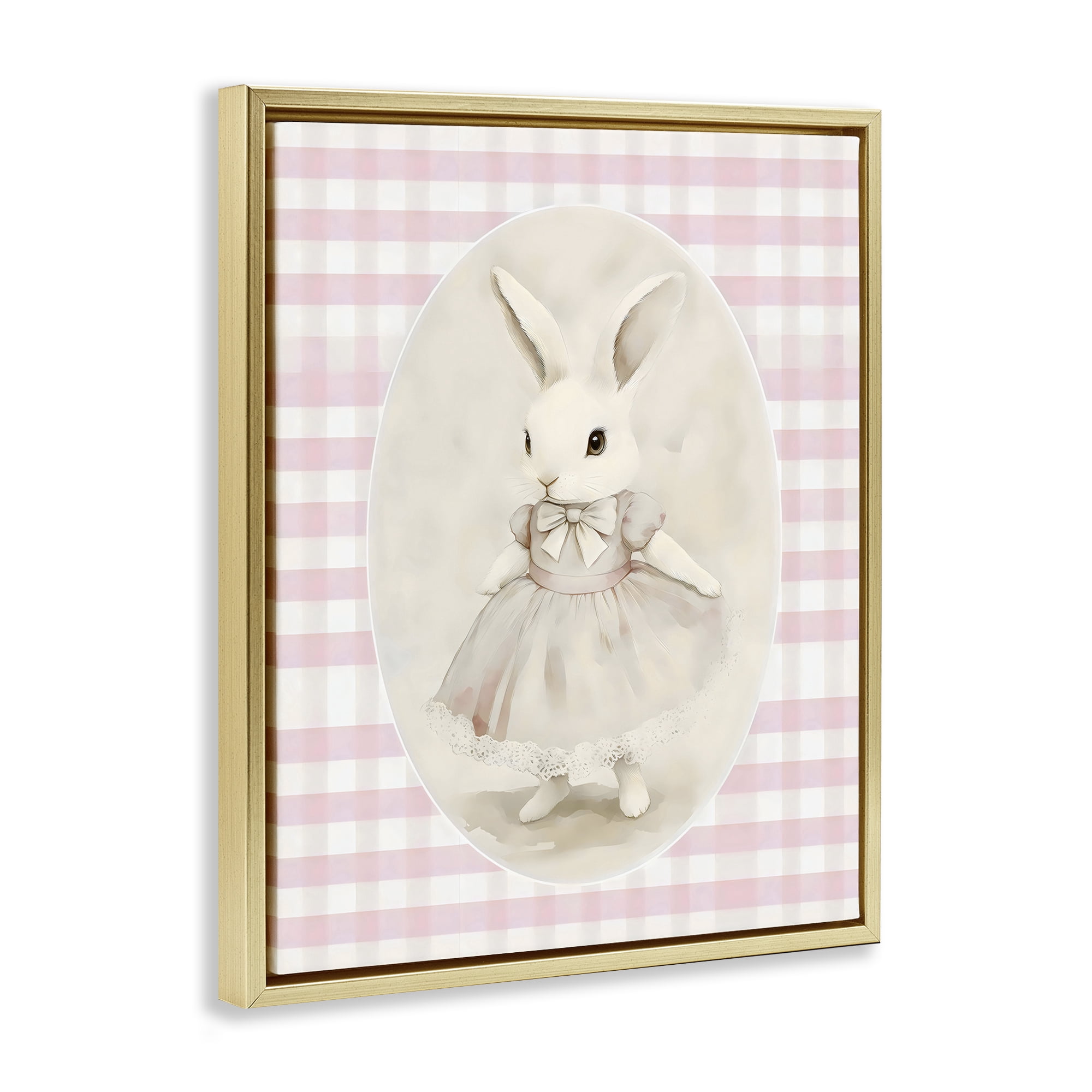 Stupell Industries Sweet Pink Girl Bunny Gold Framed Floater Canvas Wall Art, design by Arlington Prints
