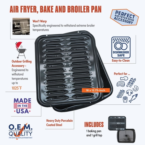Range Kleen BP102X 2 Piece Heavy Duty Black Porcelain Air Fry, Bake and Broil Pan