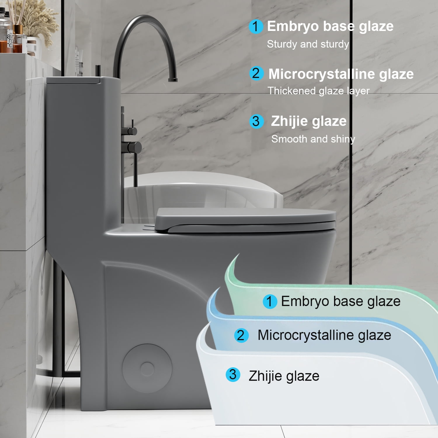One-Piece Toilet for Bathrooms,Modern Toilet Elongated Bowl with Soft Close Seat,1.1/1.6 GPF,Gray 02