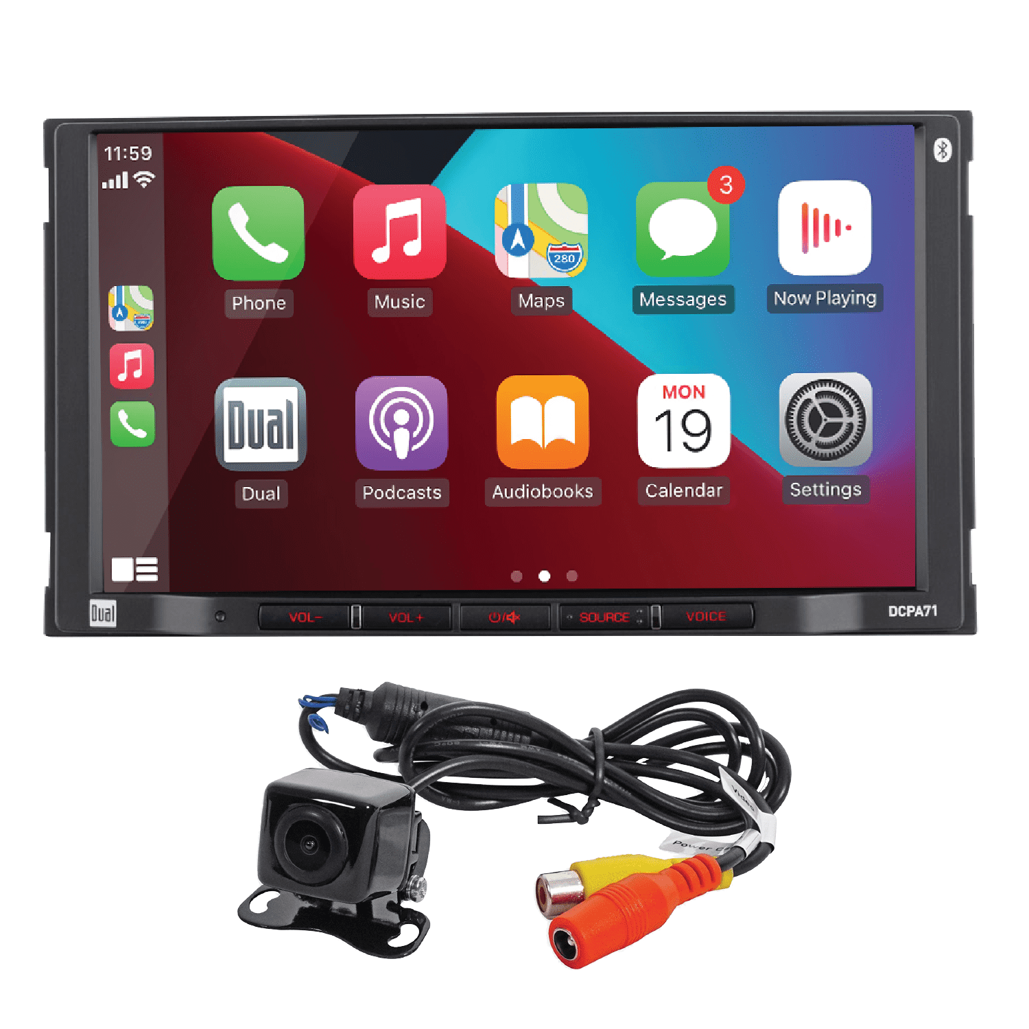 Dual Electronics DCPA71-BC 7" Double DIN Car Stereo, Apple CarPlay Android Auto, Backup Camera