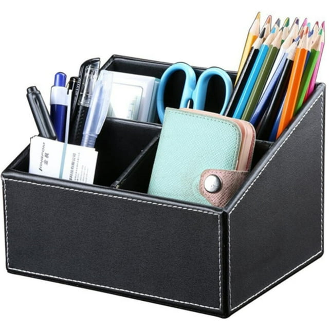 KINGFOM Support pour Télécommande, Cuir PU à 3 Compartiments Porte-Télécommandes Caddy pour Télécommande Boîte de Rangement pour Télécommande Organisateur de Télécommandes Organisateur de Bureau pour la Maison et le Bureau Stylo Télécommande de Télé Chauffeuse Contrôleurs (Noir)