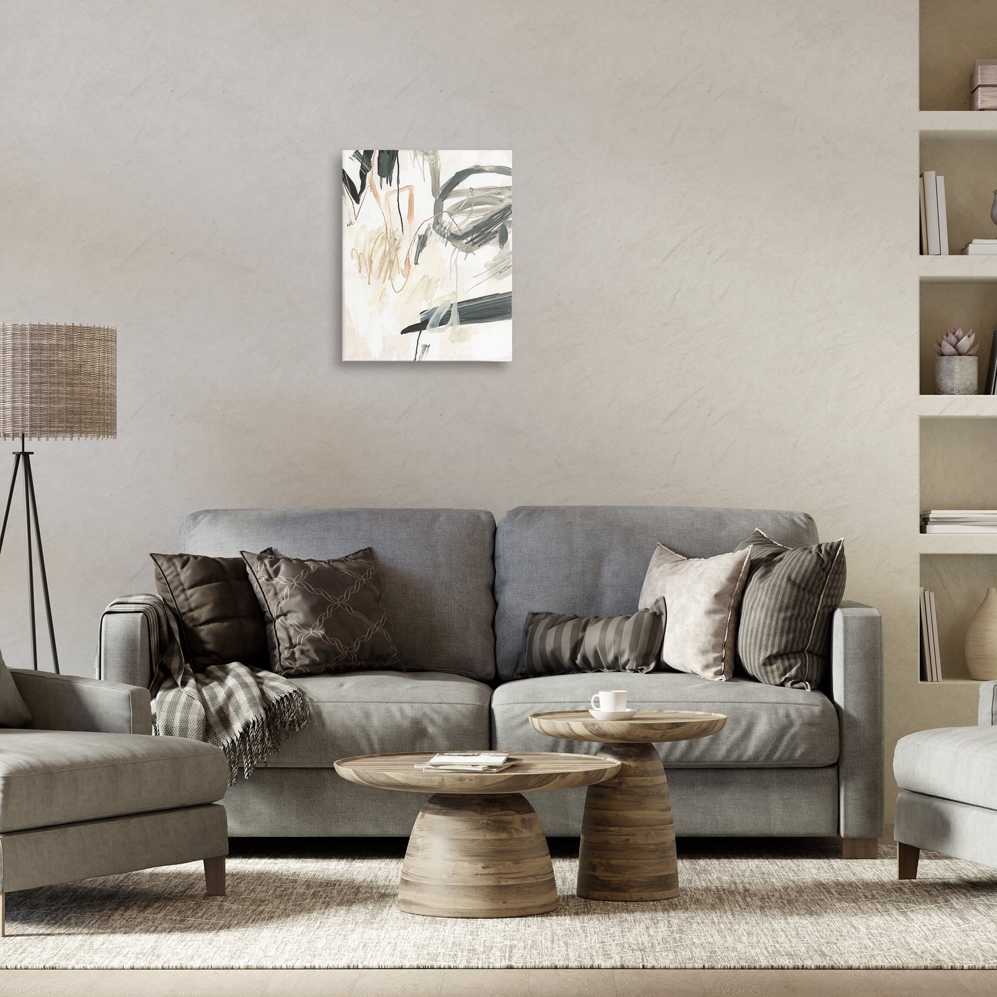 Stupell Industries Scribbled Abstract on Beige Abstract Painting Gallery Wrapped Canvas Art Print Wall Art, 16 x 20