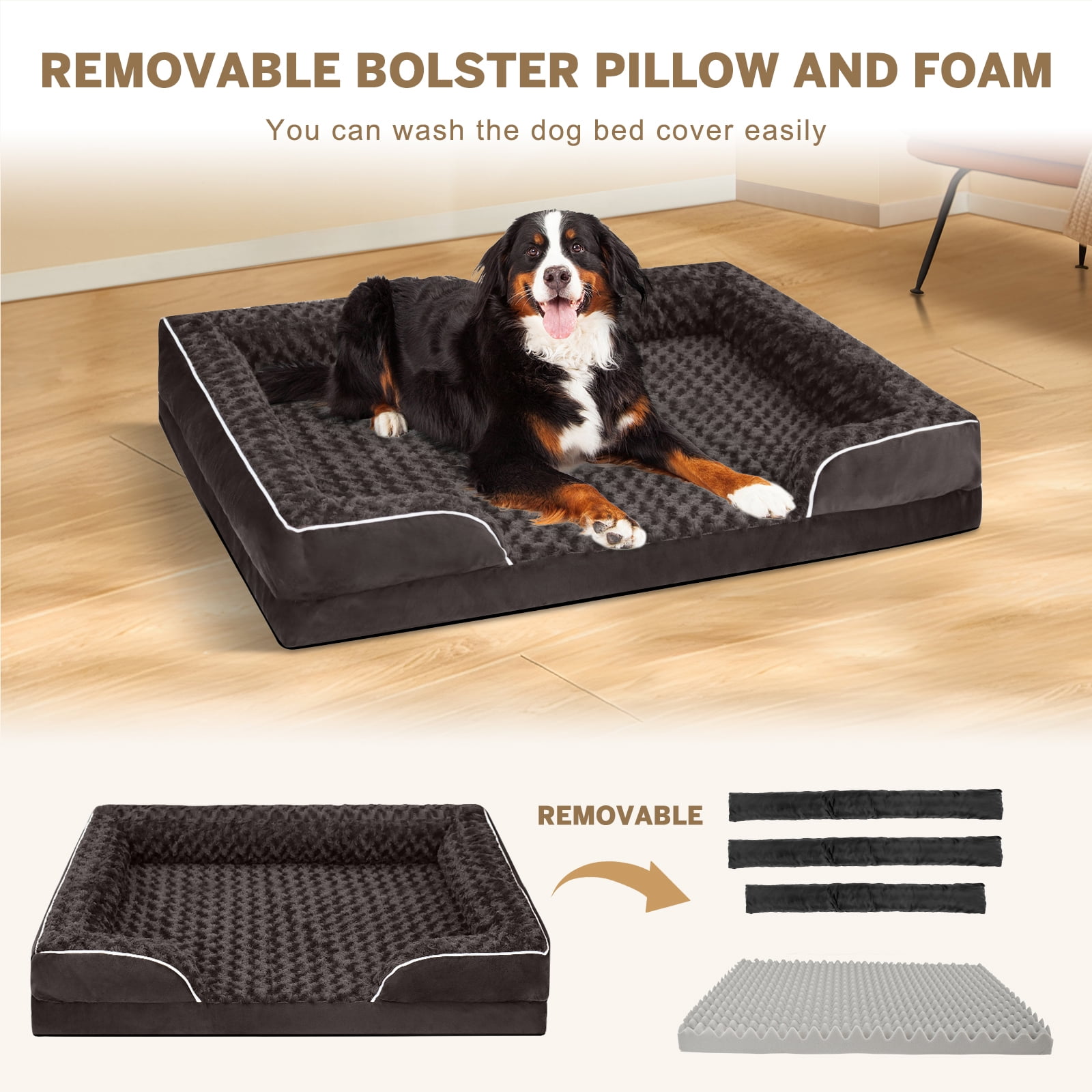 PayUSD Large Dog Bed for Extra Large Dogs Waterproof Orthopedic Dog Sofa Bed Non Slip Pet Couch with Removable Washable Cover Supportive Foam M to XXL, Brown