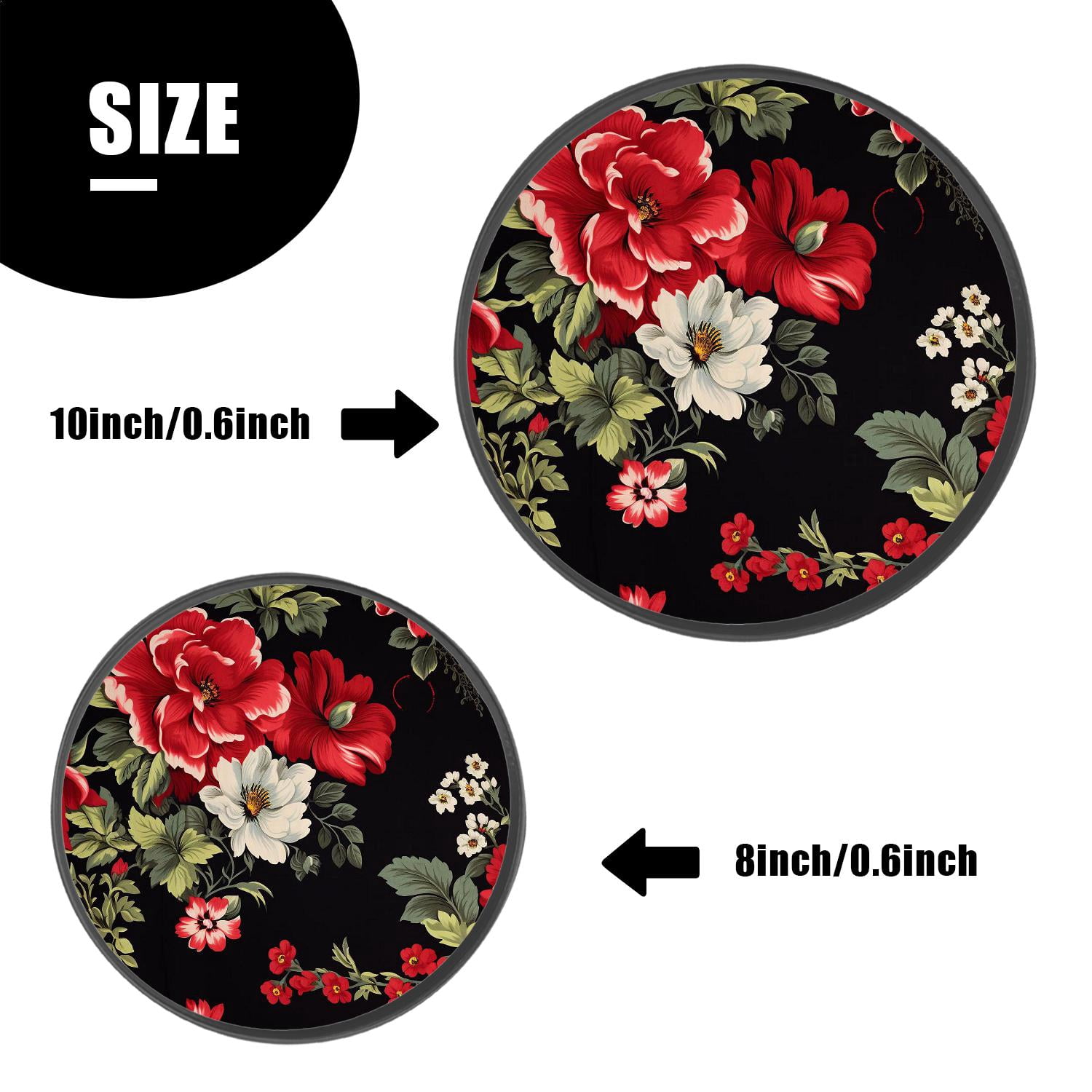 Metal Stove Burner Covers 4 Pcs Decorative Gas Stove Burner Cover 8Inch And 10Inch ,Red Hibiscus Flowers Green Leaves on Black Style, for Home Decor Cooktop Decorative
