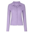 thumbnail image 3 of Women's Tops Casual Long Sleeve Lapel Collar Solid Color Smocked Slim Fitted Blouse Button Down Shirt Tunics for Women Womens Clothes, 3 of 5