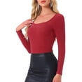 thumbnail image 4 of INSPIRE CHIC Bodysuits de Fiesta para Mujeres con Puntos Metálicos Brillantes, Cuello Cuadrado, Mangas Largas, Talla L Roja, 4 of 6