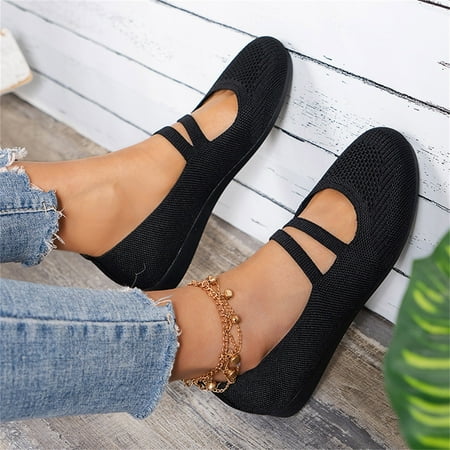 

XDDST Womens Shoes Casual Flat Women s Fashion Solid Color Breathable Knitted Low Top Flat Casual Single Shoes Black