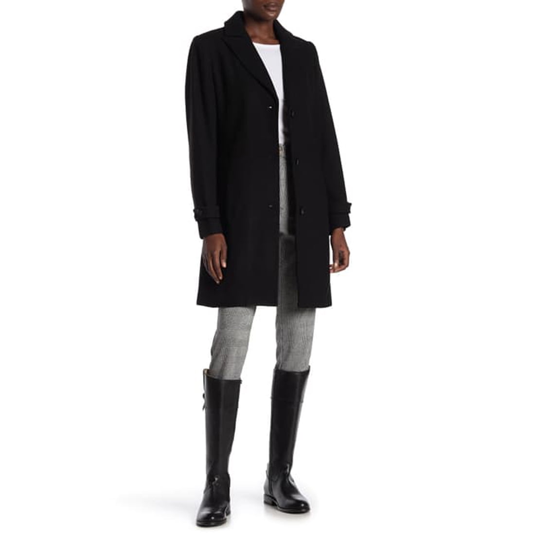 Vince Camuto Peak Lapel Wool Blend Coat, Black, Large