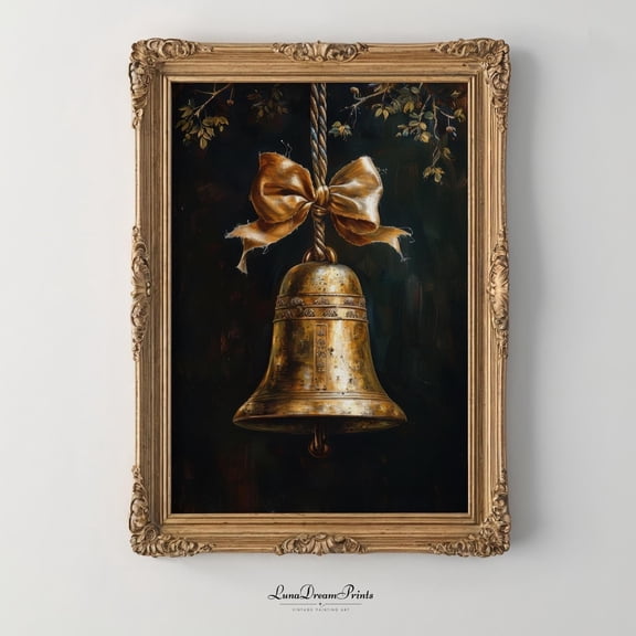 Vintage Christmas Gold Bell Wall Art Holiday Decor Living Room Bedroom Office