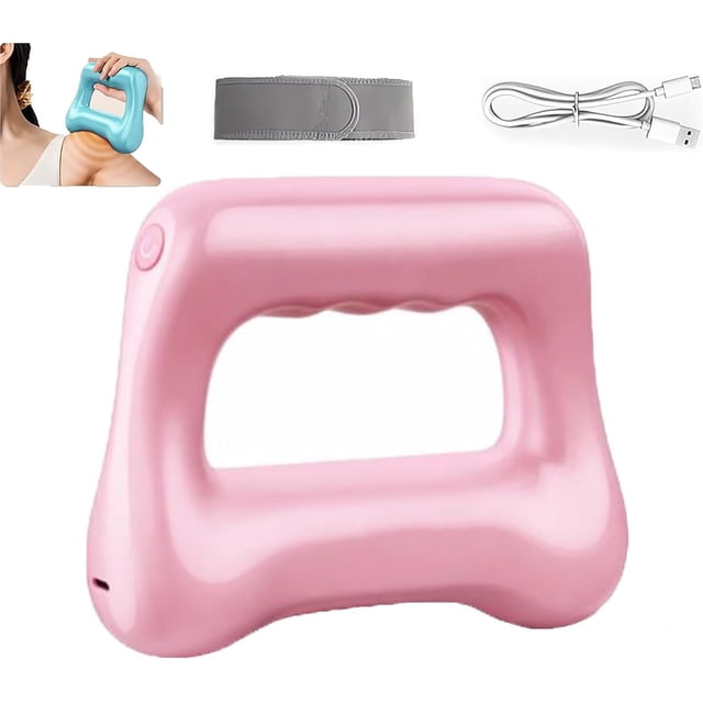 5-Speed Handheld Massager Ring with Adjustable Belt, High Frequency Vibration Deep Tissue Body Massager with Adjustable Heat for Waist Legs Arms Muscle Relaxation (Pink)