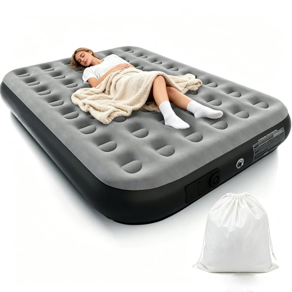 LussoAmor Full Air Mattress with Built in Pump,10IN Air Bed with 3 Mins Self-Inflation/Deflation,Blow up Mattress for Camping, Home & Guest ,450lb, Gray