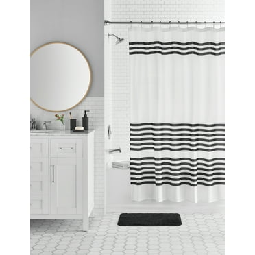Mainstays 17-Piece Black & White Stripe Polyester/Plastic Shower Curtain & Bathroom Accessory Set