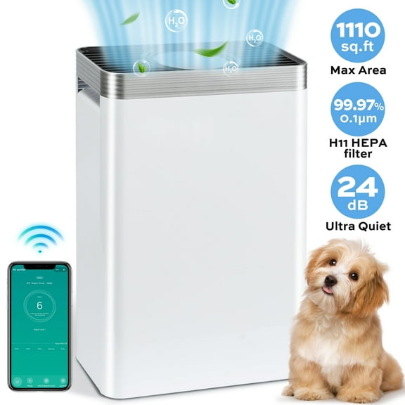 VUSIGN Air Purifier for Home Bedroom 1110 Sq.ft with HEPA Filter,Air Cleaner captures 99.97% 0.1μm particles of Pet Allergens Smokers Odors Dust Pollen, White