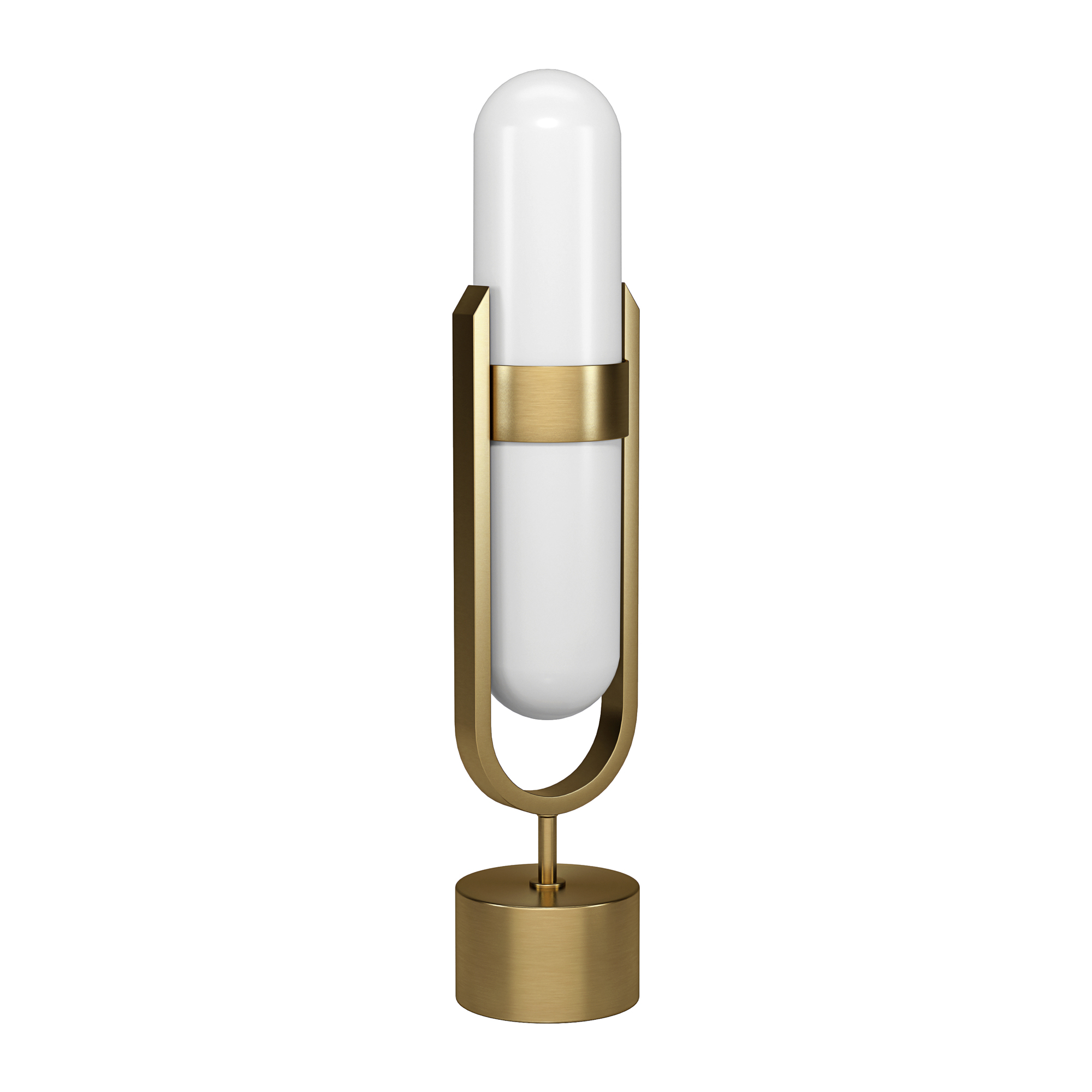 Blair Pill-Shaped Table Lamp with Milk Glass Shade in Brass/White