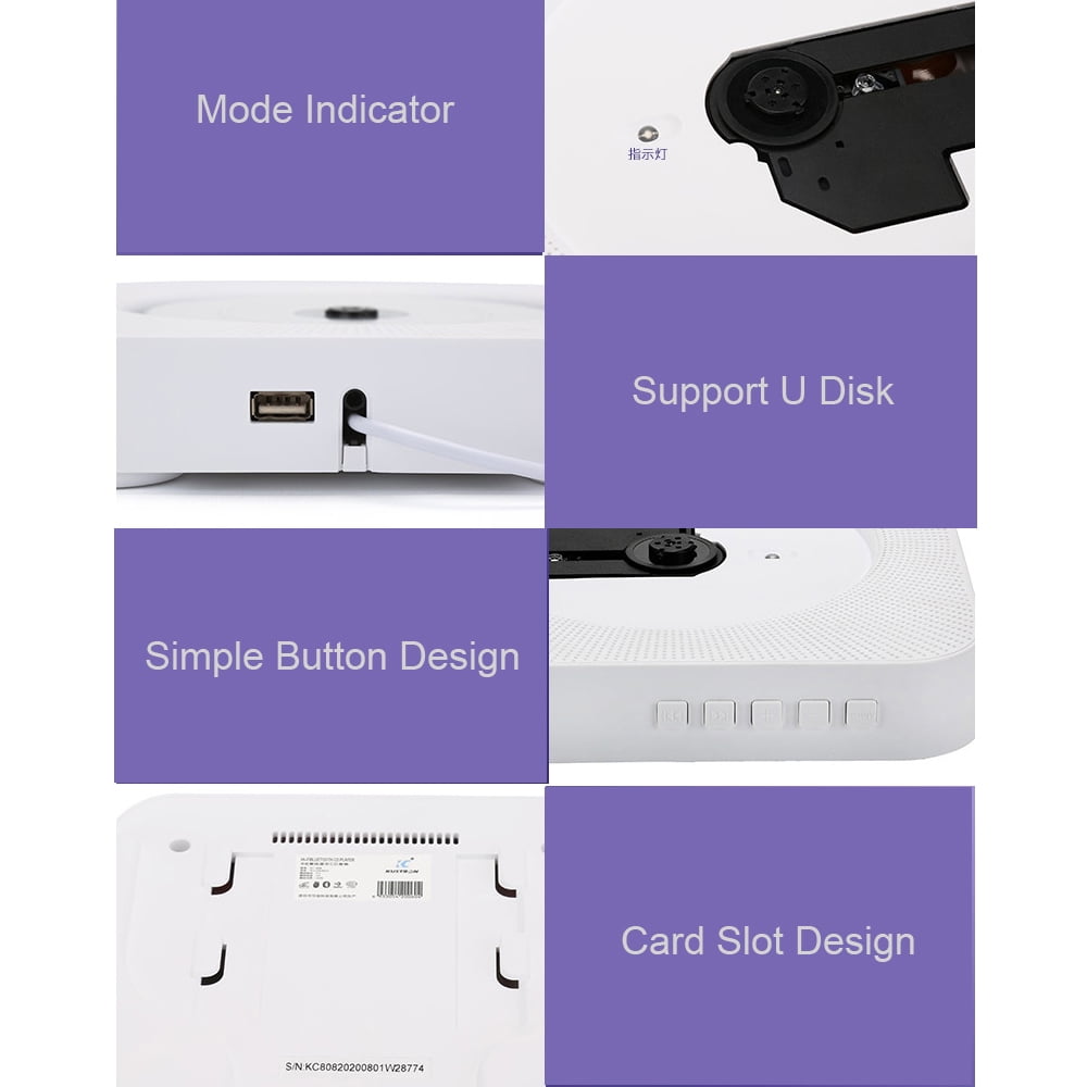MEGICOT Bluetooth 5.0 Wall Mountable CD Player with Pull-Switch Built-in Speakers, Portable Music Player with Remote Control, Support FM Radio USB Flash AUX Play