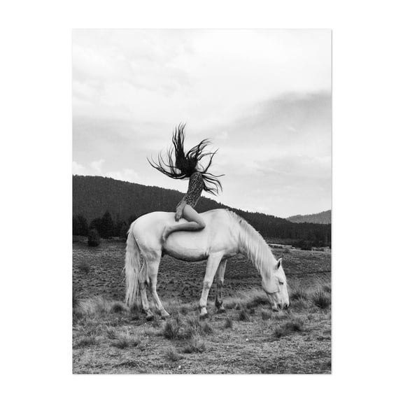 Wild Horse Girl - Photography Black and White Horse Surrealism Nature Landscape Rural Art Deco Unframed Wall Art Print 5 x 7 inches