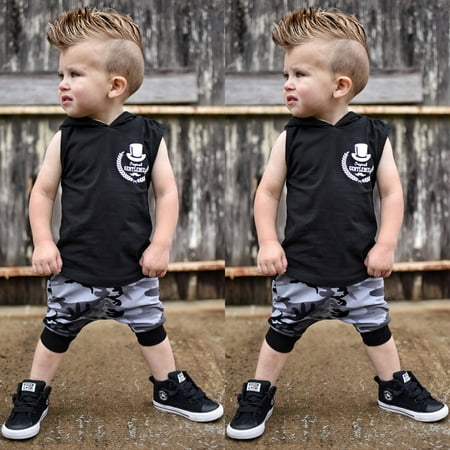 

Hirigin 2PCS Toddler Baby Boys Summer Hooded T-shirt Tops Harem Pants Outfits