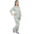 thumbnail image 2 of Bimba Women's Gray Feather Print Shirt With Pajama Pants 2 Pcs Nightwear - 4, 2 of 4