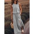 thumbnail image 4 of Women's Crew Neck Sleeveless Elastic Waist Slit Maxi Dress Gray XXL, 4 of 6