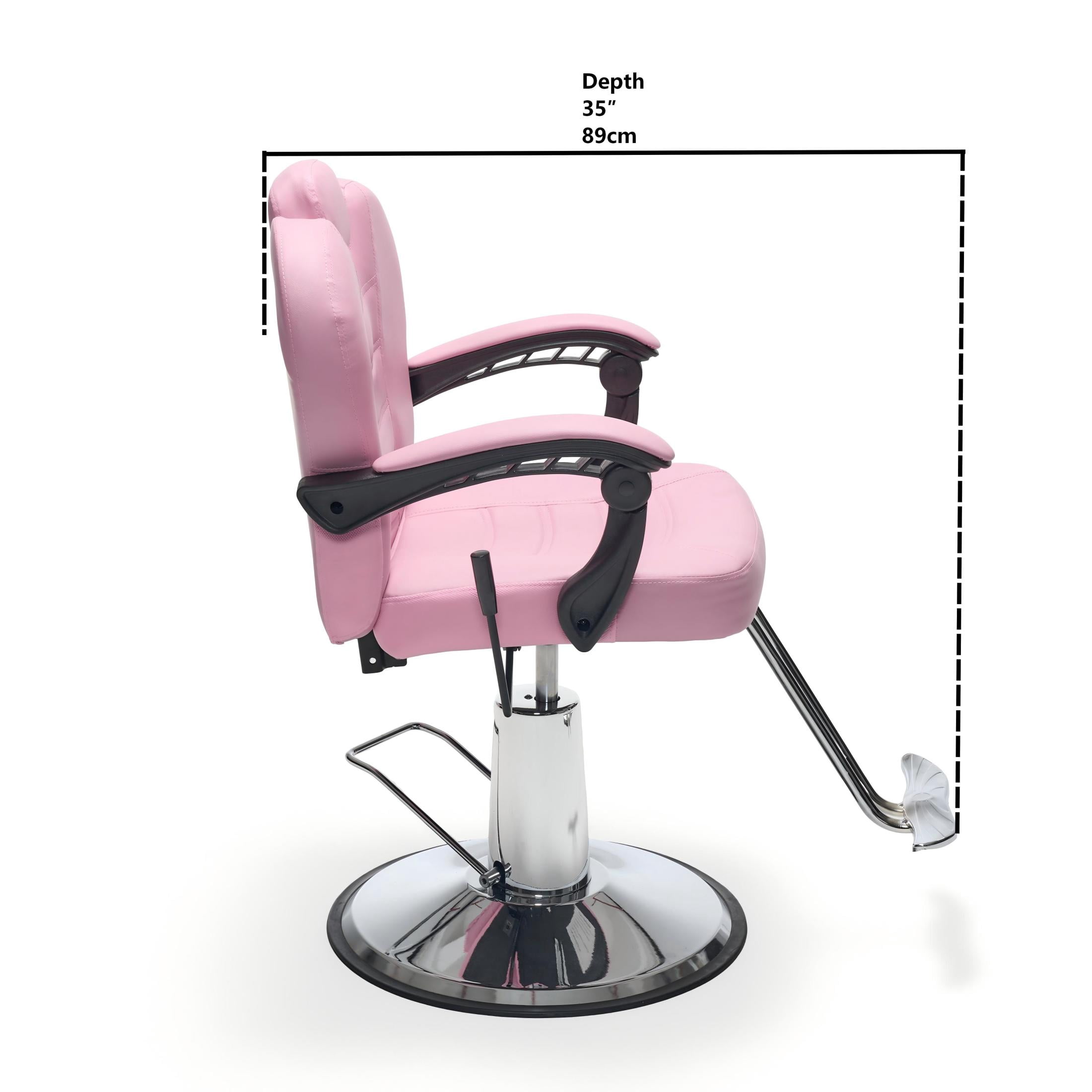 Noble House Heavy Duty Reclining Barber Chair, 360° Swivel Salon Chair with Hydraulic Pump, Pink