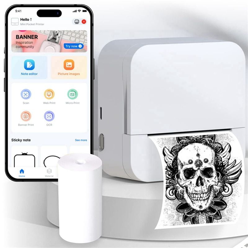 Sticker Printer Machine - Mini Bluetooth Inkless Thermal Photo Printer Compatible with Android IOS