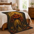 thumbnail image 5 of Jack O Lantern Arch with Bats Haunted House and Glowing Moon, Spooky Gothic Halloween Style for Halloween Lovers, Warm Flannel Blanket for Living Room and Playroom, Halloween Gift, Home Decor, 5 of 6