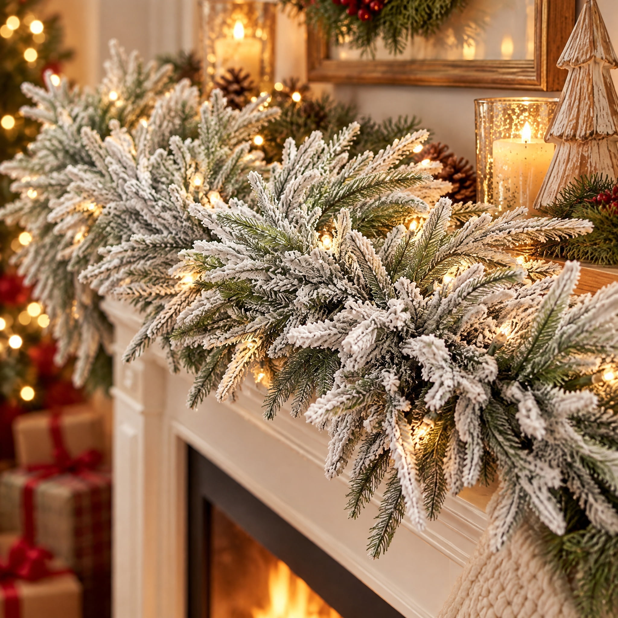 Snow-Flocked Hamilton Pre-Lit Color-Changing LED Artificial Christmas Garland, Green, 9', by Holiday Time