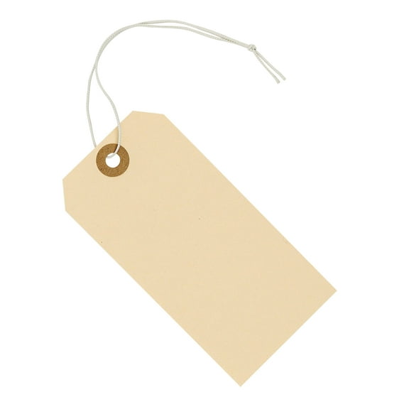 100 Manila Tags #5 with Elastic - 4 3/4" x 2 3/8" - Blank Paper Labels with Reinforced Eyelet and with Elastic Loop