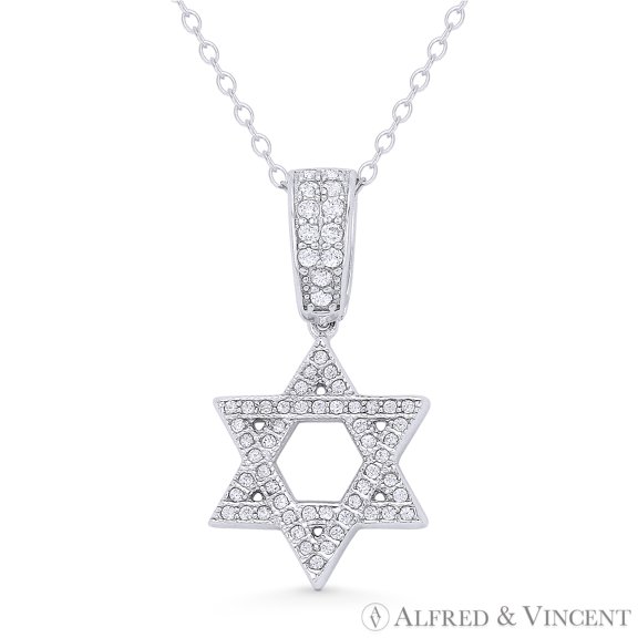 Star of David Cubic Zirconia CZ Crystal Pave Pendant in .925 Sterling Silver w/ Rhodium