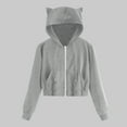 thumbnail image 2 of KDFJPTH Women Casual Solid Long Sleeve Zipper Pocket Shirt Cat Hooded Sweatshirt Tops, 2 of 5