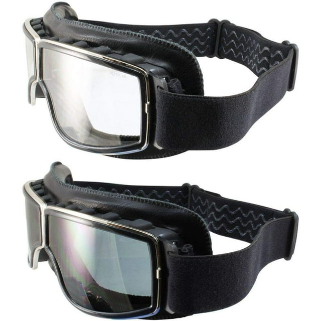 2 Pair Birdz Condor Black Sport Padded Motorcycle Riding Goggle 1 with Clear Lens and 1 with Smoke Lens