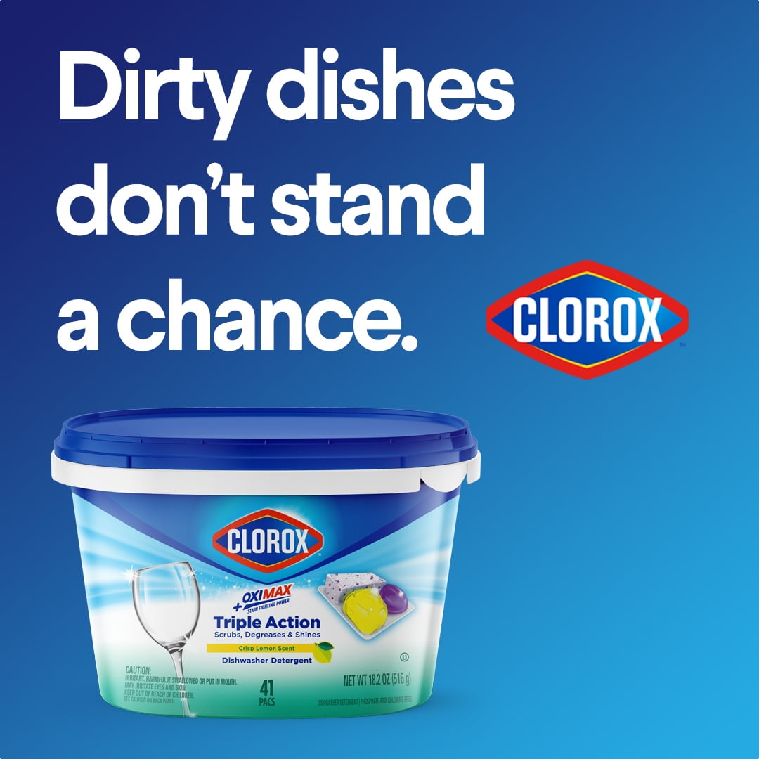 (2 pack) Clorox Triple Action + Oximax Dishwasher Detergent Pacs Lemon 41CT